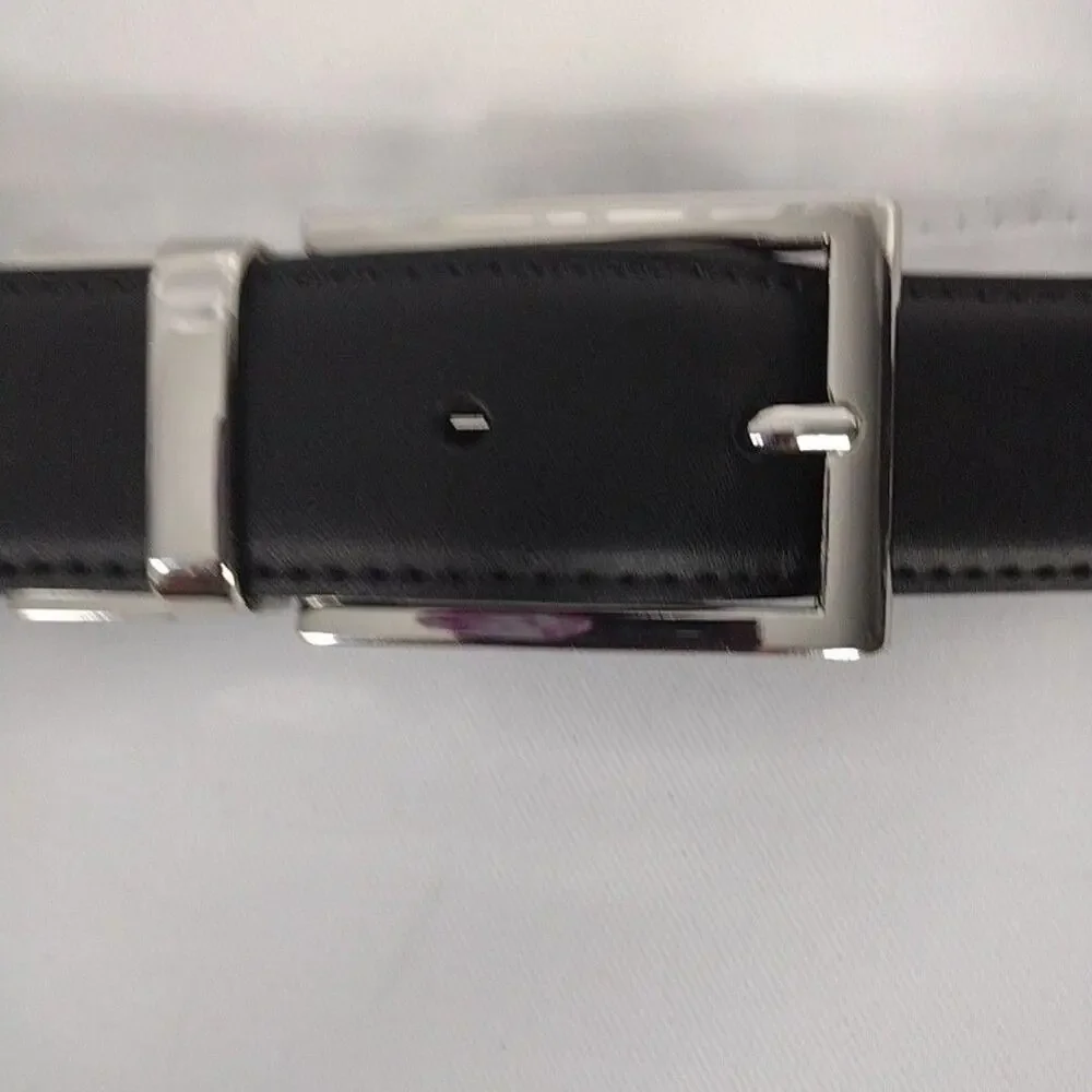 Nordstrom Belt Mens 40 Black Brown Leather Reversible Dress Silver Buckle